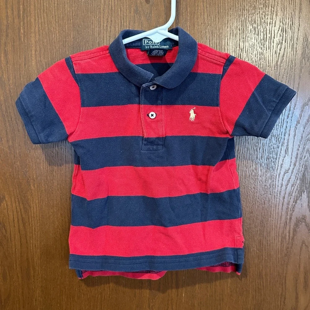 Polo Ralph Lauren Kids 18M Red Navy Striped Short Sleeve Polo Shirt
